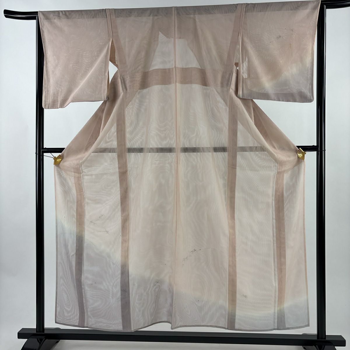 付下 身長156cm 袖長64.5cm M 紗雙層 葉 秋蟲 粉米色 純蠶絲 名品級