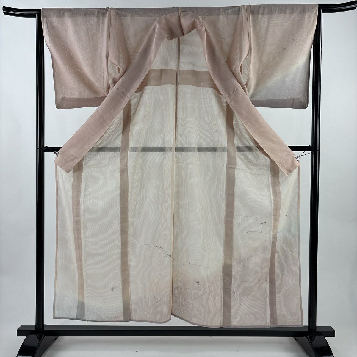 付下 身長156cm 袖長64.5cm M 紗雙層 葉 秋蟲 粉米色 純蠶絲 名品級
