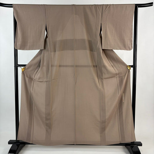 江戶小紋 身長157.5cm 袖長65.5cm M 薄料 柿渋染 有落款 萬筋 薄茶 純蠶絲 名品級