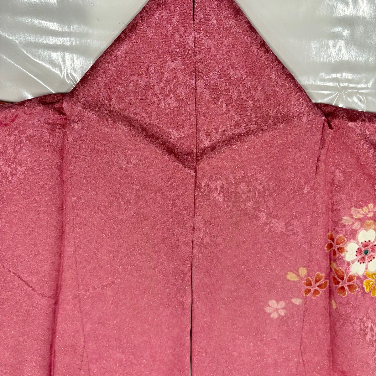 【美品】振袖禮服 身長155cm 袖長63.5cm S 雙層 櫻花 流水 金通 金絲 粉色 純蠶絲 名品級