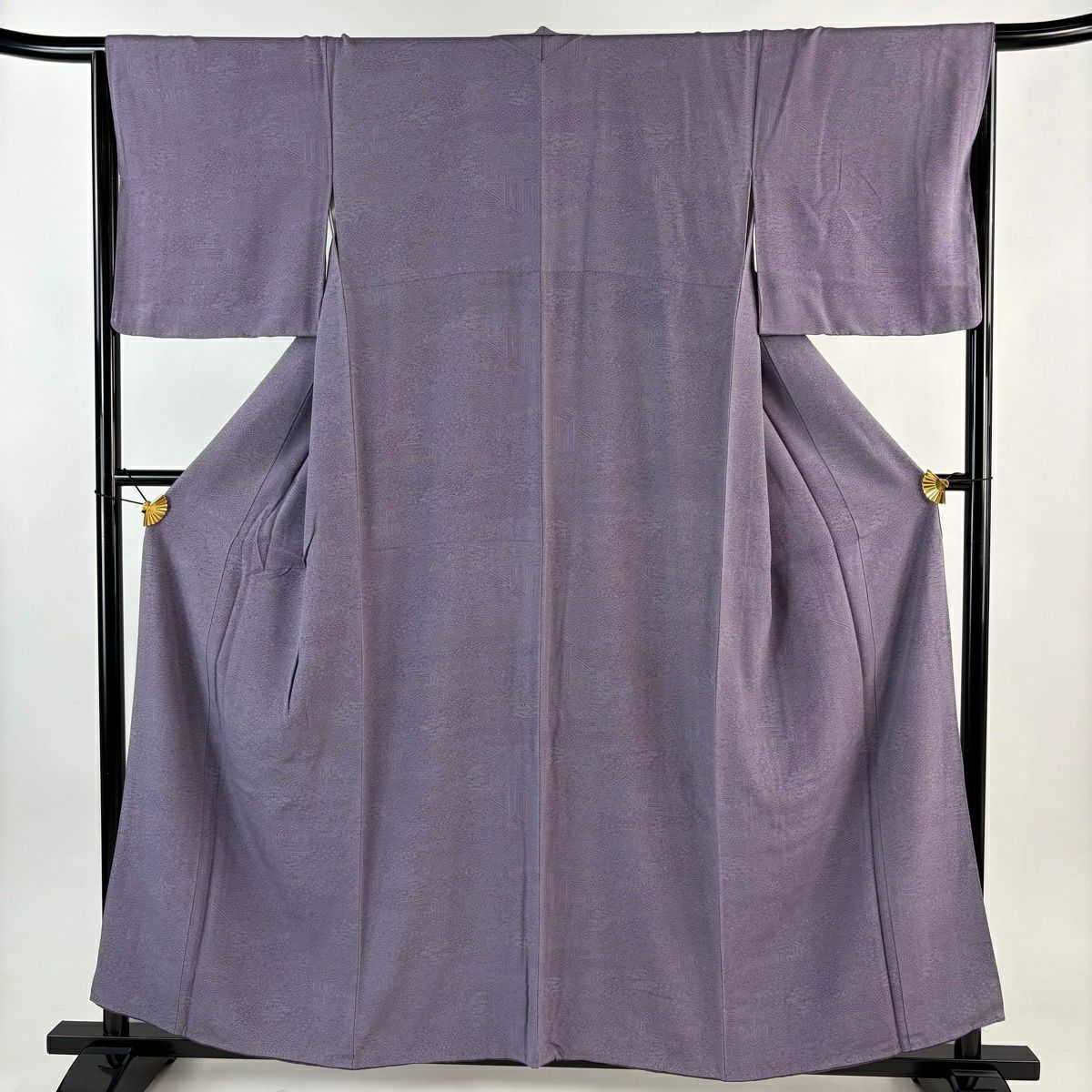 江戶小紋 身長156.5cm 袖長64.5cm M 雙層 草花紋紋 建物 薄紫 純蠶絲 名品級