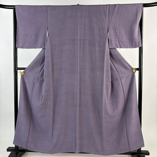 江戶小紋 身長156.5cm 袖長64.5cm M 雙層 草花紋紋 建物 薄紫 純蠶絲 名品級