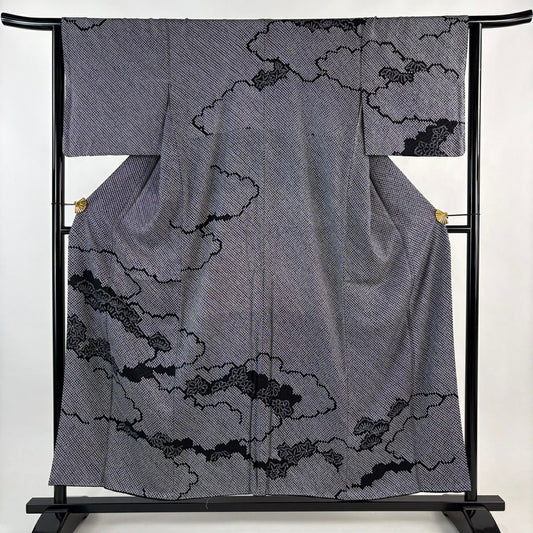 訪問服 身長154cm 袖長64cm M 雙層 雲文 笠松樹 總絞染 黑 純蠶絲 名品級