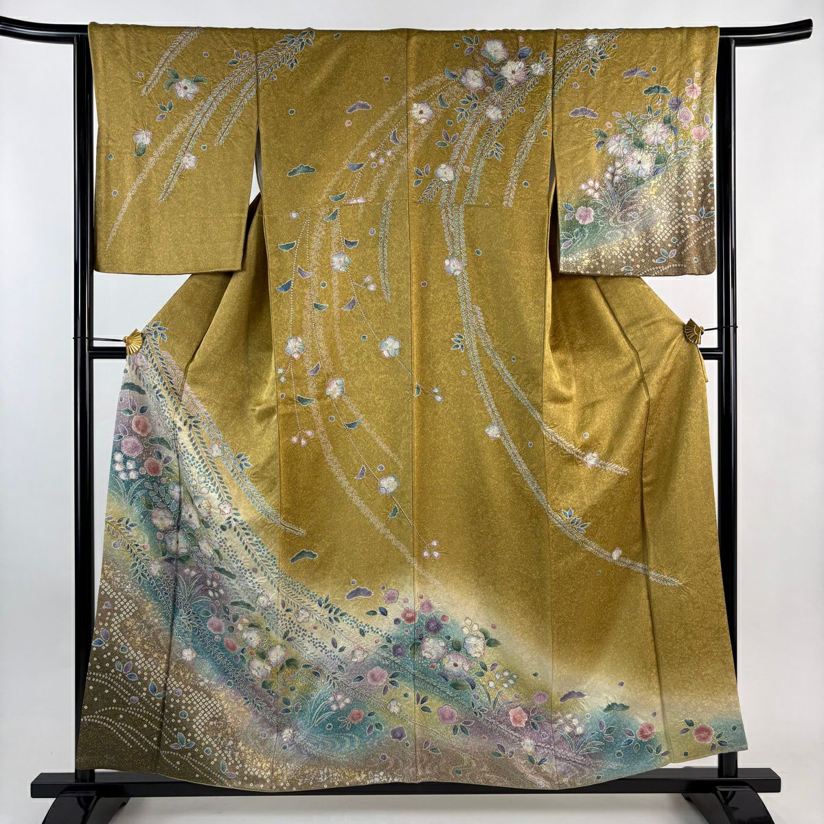 訪問服 身長156.5cm 袖長63.5cm S 雙層 辻花染 金銀彩 漸層 黃土 純蠶絲 名品級