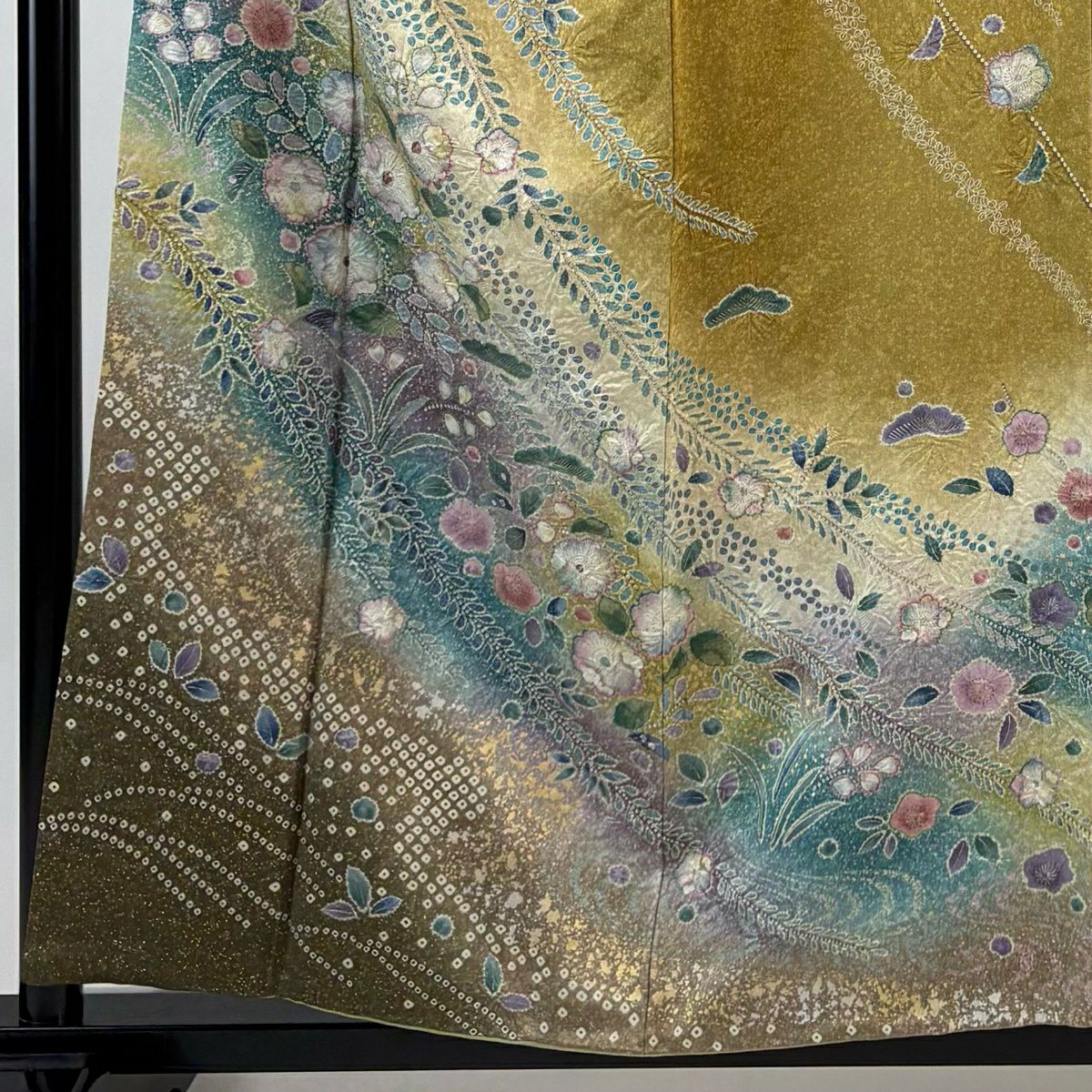 訪問服 身長156.5cm 袖長63.5cm S 雙層 辻花染 金銀彩 漸層 黃土 純蠶絲 名品級