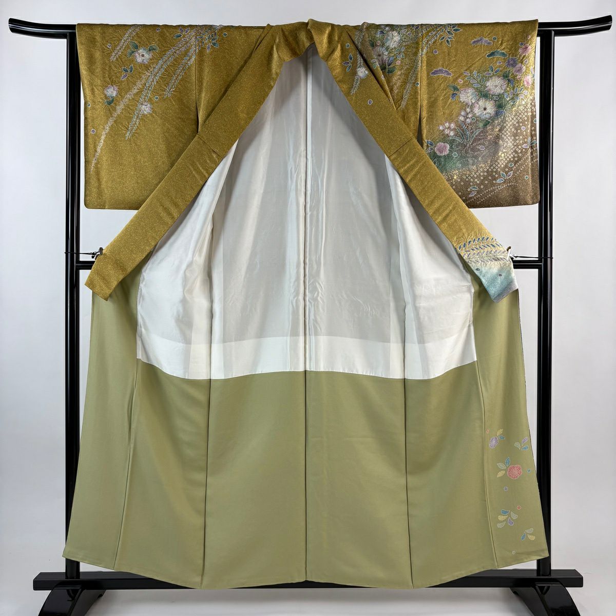 訪問服 身長156.5cm 袖長63.5cm S 雙層 辻花染 金銀彩 漸層 黃土 純蠶絲 名品級