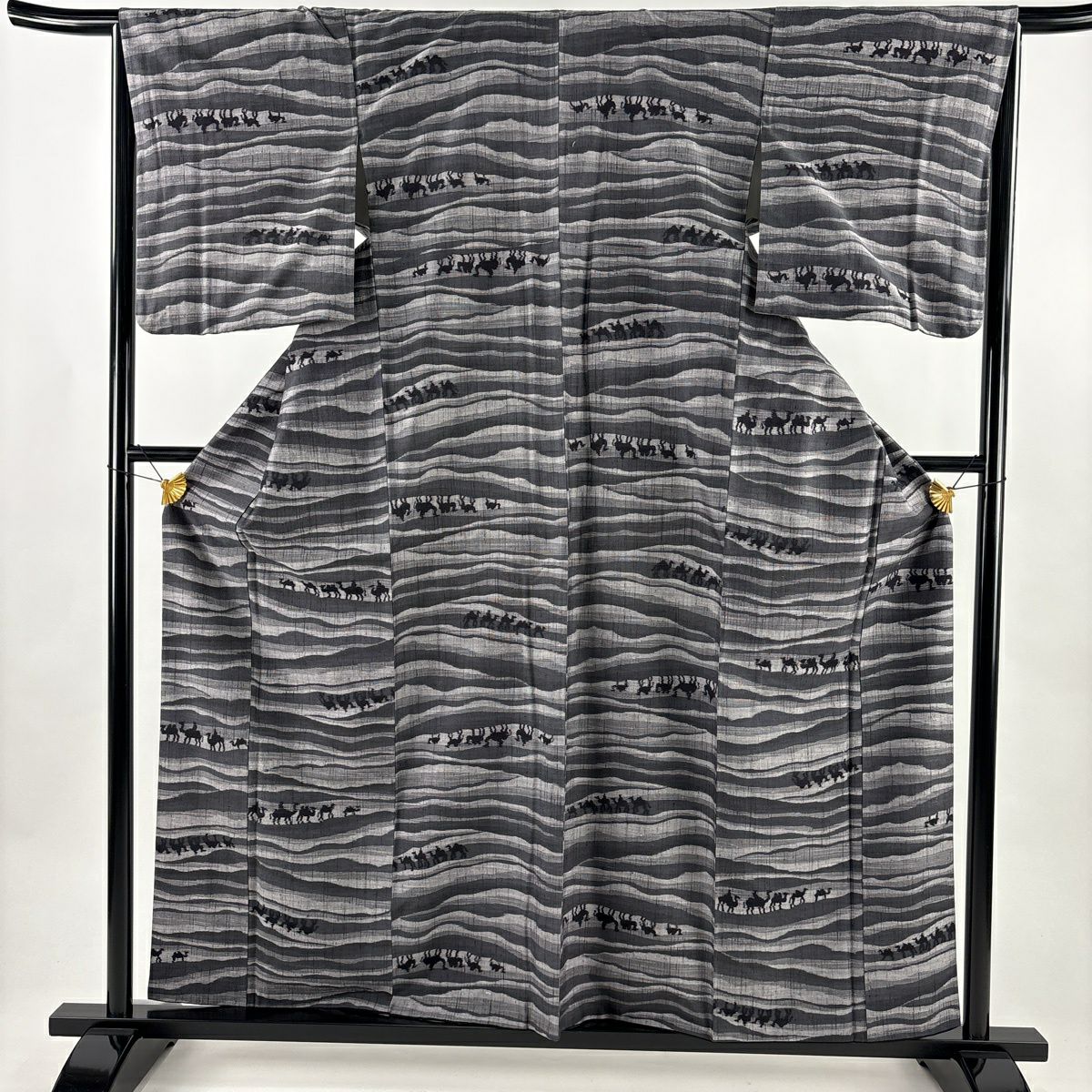 【美品】 紬織 身長159cm 袖長65cm M 雙層 駱駝 砂漠 黑灰 純蠶絲 名品級