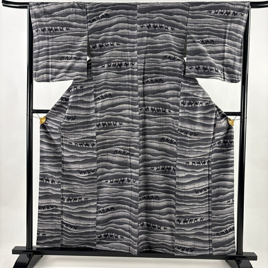 【美品】 紬織 身長159cm 袖長65cm M 雙層 駱駝 砂漠 黑灰 純蠶絲 名品級