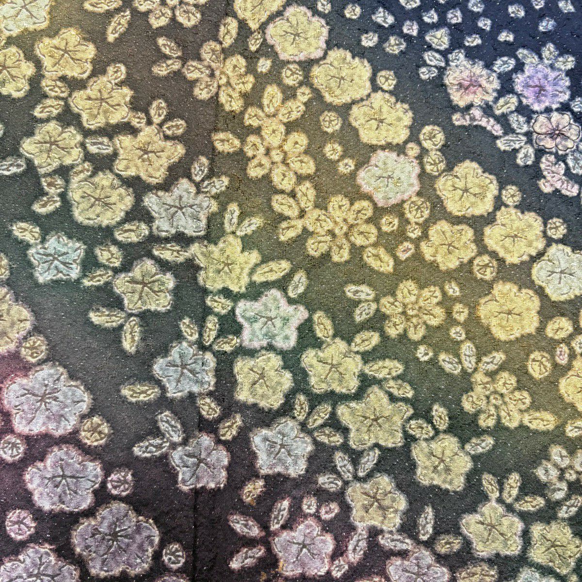 【美品】訪問服 身長163cm 袖長63.5cm S 雙層 草花紋紋 波 銀通し 波 深藍 純蠶絲 名品級