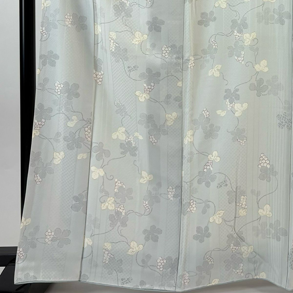 小紋 身長164.5cm 袖長65cm M 雙層 葡萄 縱條 薄綠 純蠶絲 名品級