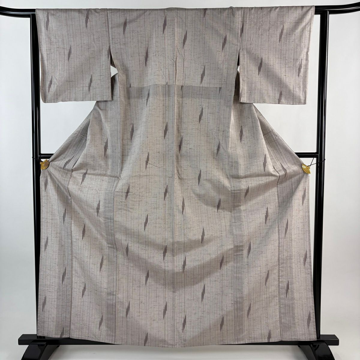 【美品】 紬織 身長163cm 袖長62.5cm S 單層 條紋 幾何學 薄小豆 純蠶絲 名品級