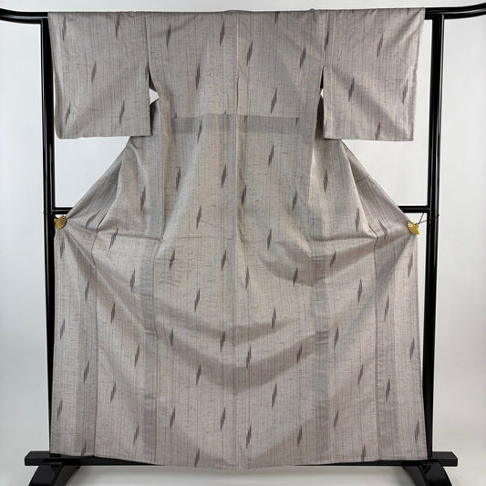 【美品】 紬織 身長163cm 袖長62.5cm S 單層 條紋 幾何學 薄小豆 純蠶絲 名品級