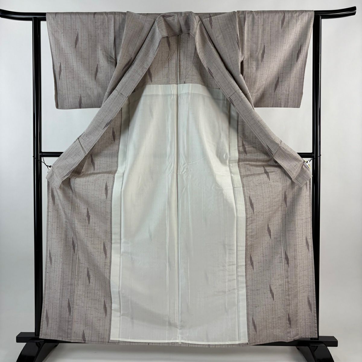 【美品】 紬織 身長163cm 袖長62.5cm S 單層 條紋 幾何學 薄小豆 純蠶絲 名品級