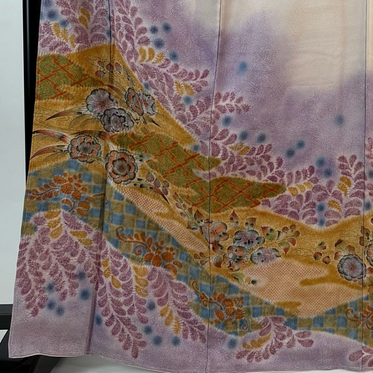 【美品】訪問服 身長166cm 袖長65cm M 雙層 落款あり 辻花染 松樹皮菱 金通し 絞染 淺粉色 純蠶絲 名品級