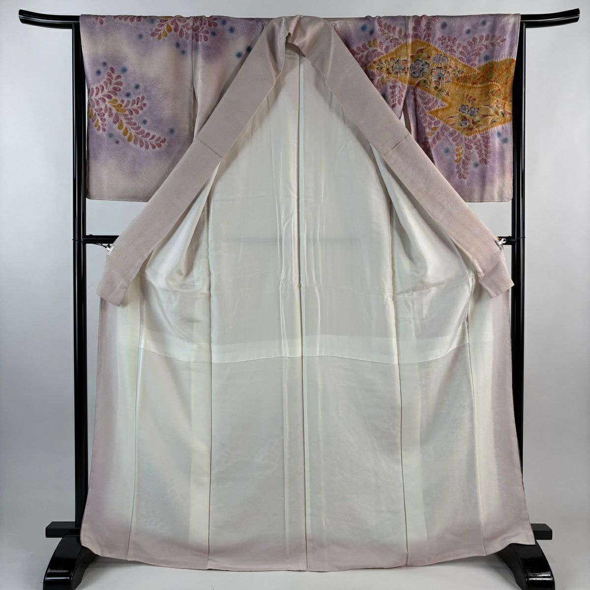 【美品】訪問服 身長166cm 袖長65cm M 雙層 落款あり 辻花染 松樹皮菱 金通し 絞染 淺粉色 純蠶絲 名品級