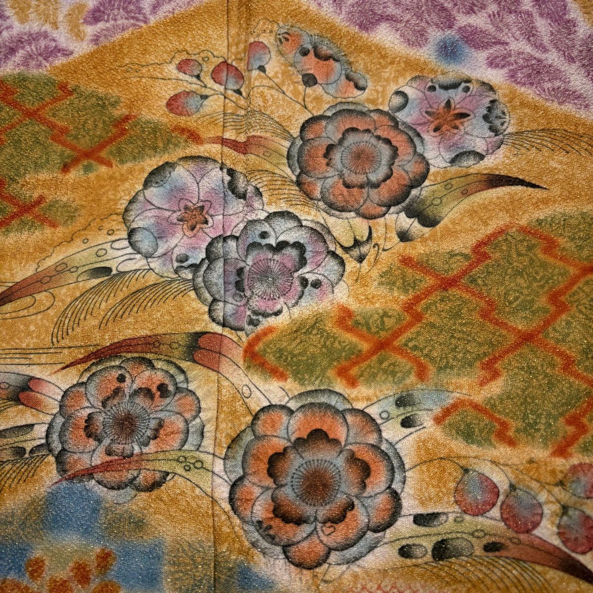 【美品】訪問服 身長166cm 袖長65cm M 雙層 落款あり 辻花染 松樹皮菱 金通し 絞染 淺粉色 純蠶絲 名品級