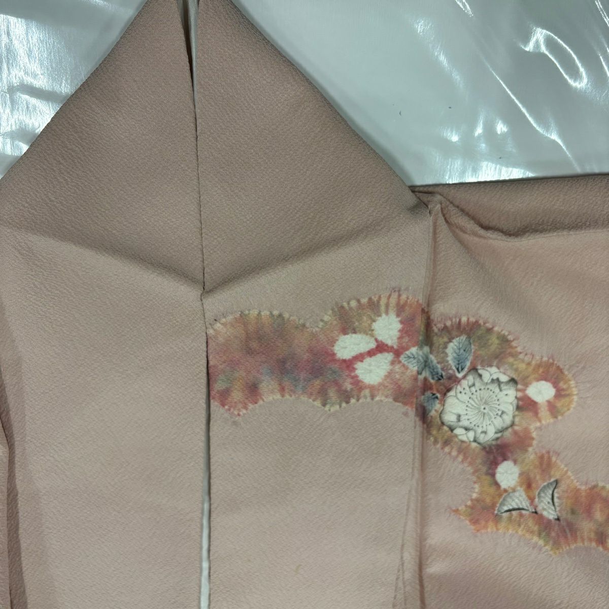 訪問服 身長159.5cm 袖長63.5cm S 雙層 滝泰 落款あり 辻花染 雲文 縮緬 粉米色 純蠶絲 名品級