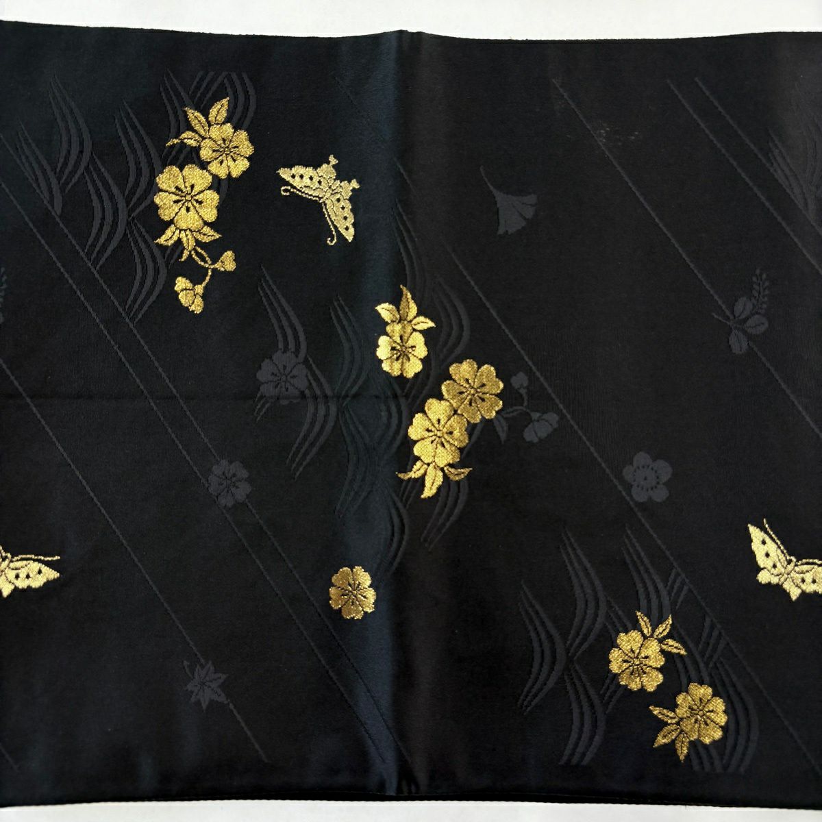 【美品】 袋帶 秀品級 枝花 椿 金絲 金金箔 金色 全通 純蠶絲