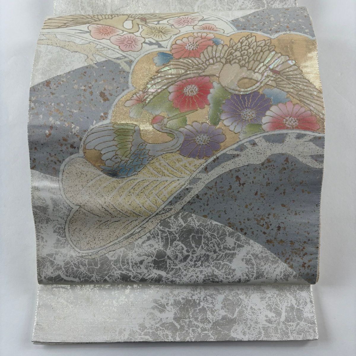 袋帶 優品級 仙鶴 松樹 金金箔 銀 お太鼓圖案 純蠶絲
