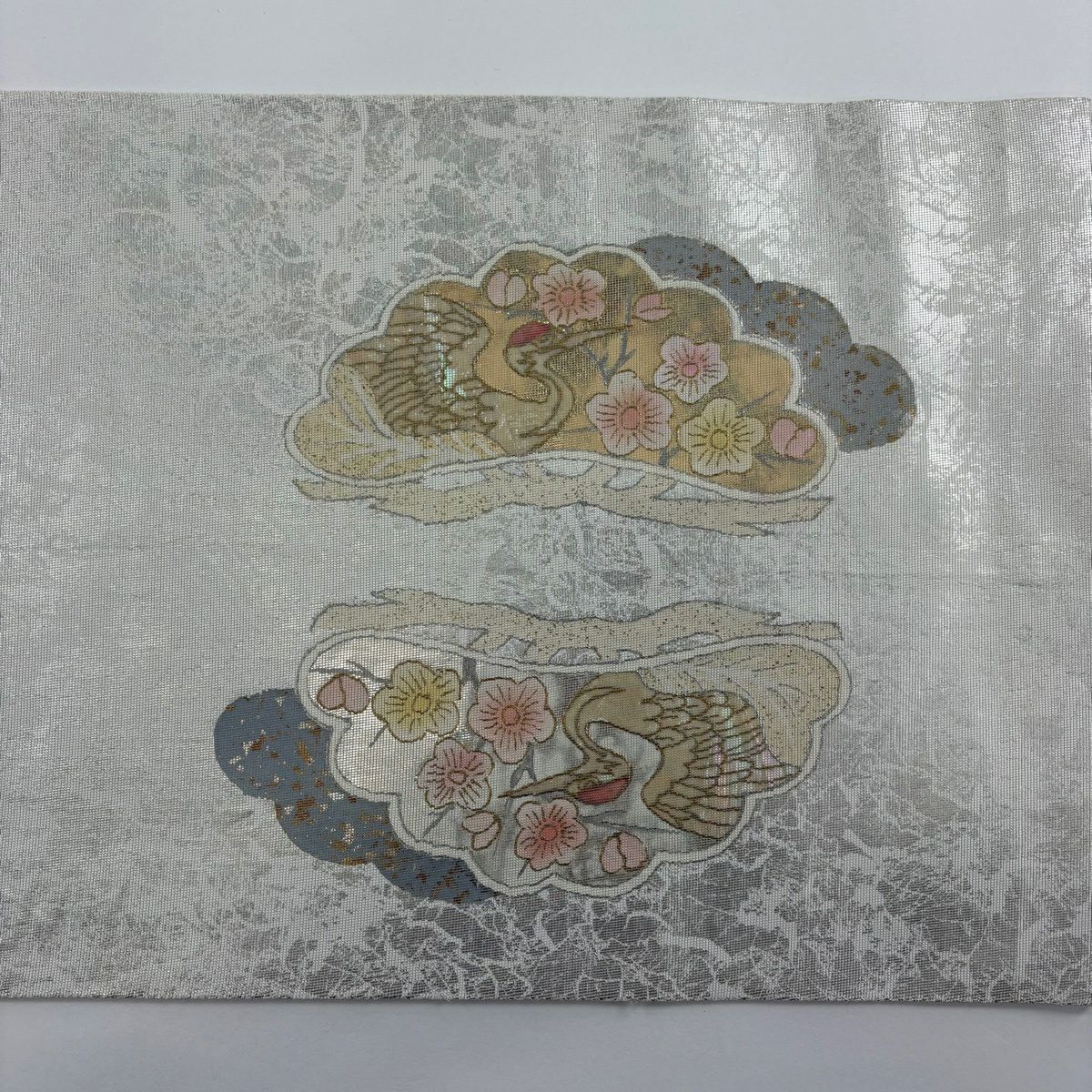 袋帶 優品級 仙鶴 松樹 金金箔 銀 お太鼓圖案 純蠶絲