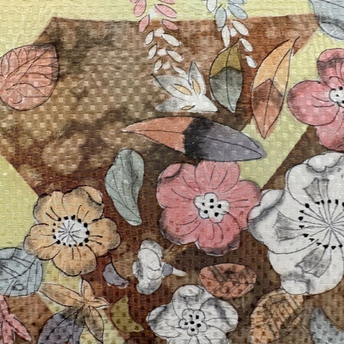 【美品】 名古屋帶 優品級 辻花染圖案 垣根 米色 純蠶絲