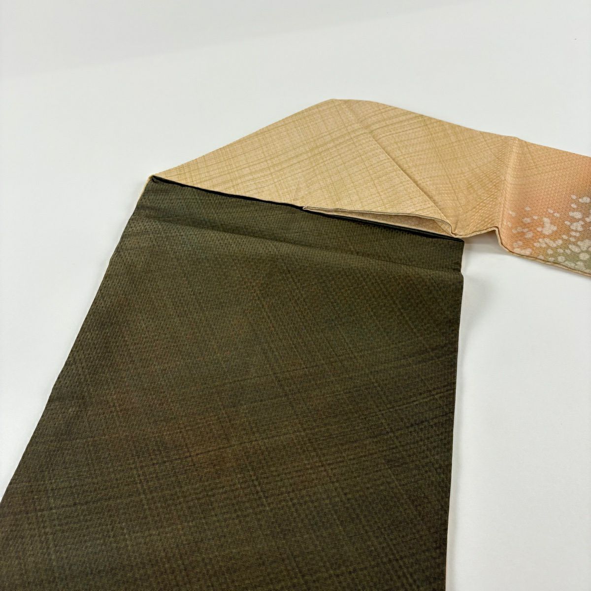 【美品】 名古屋帶 優品級 辻花染圖案 垣根 米色 純蠶絲