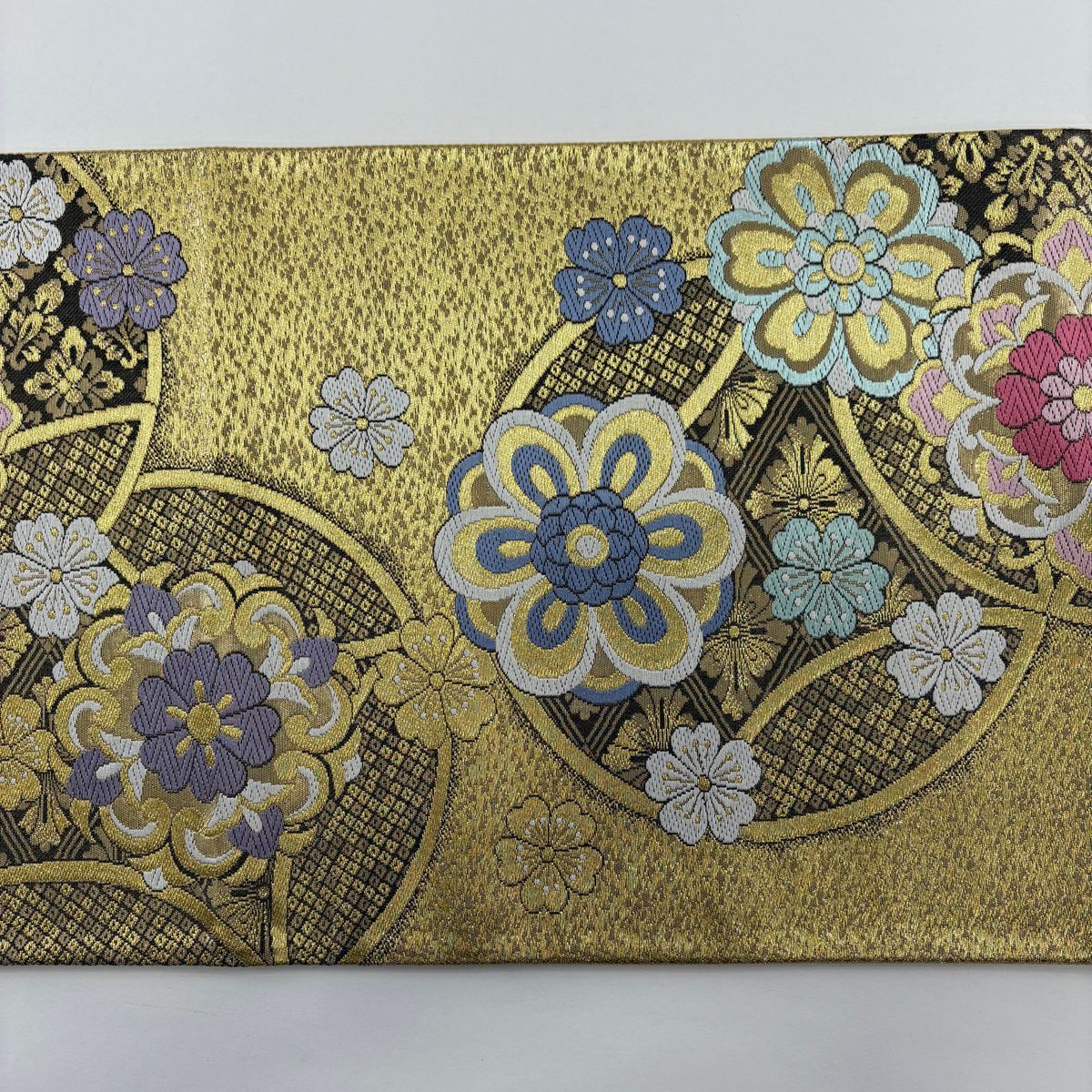 【美品】 袋帶 秀品級 華紋 櫻花 金絲 金金箔 金色 六通 純蠶絲