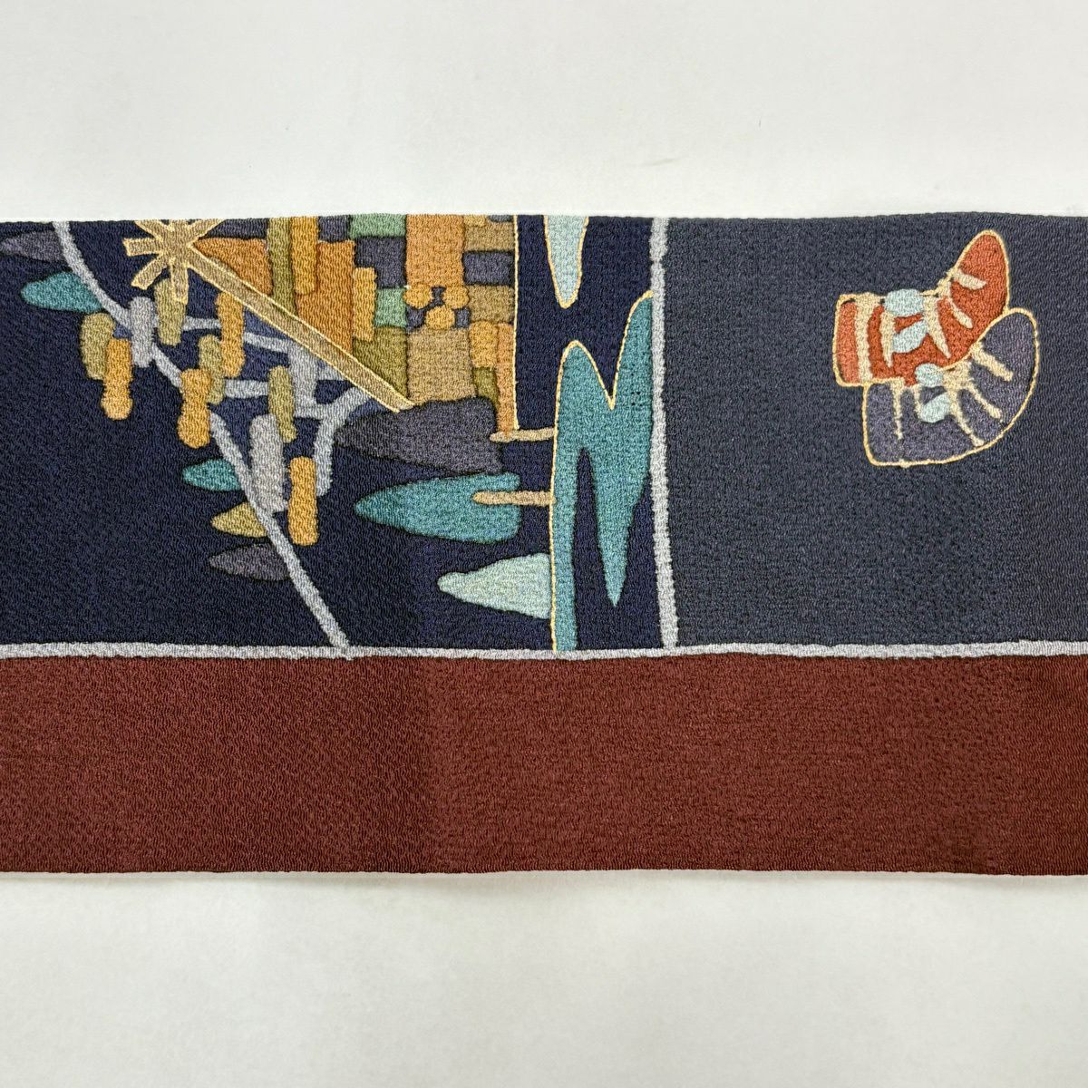 【美品】 名古屋帶 秀品級 家屋 靴 金銀彩 絞織 茶 純蠶絲
