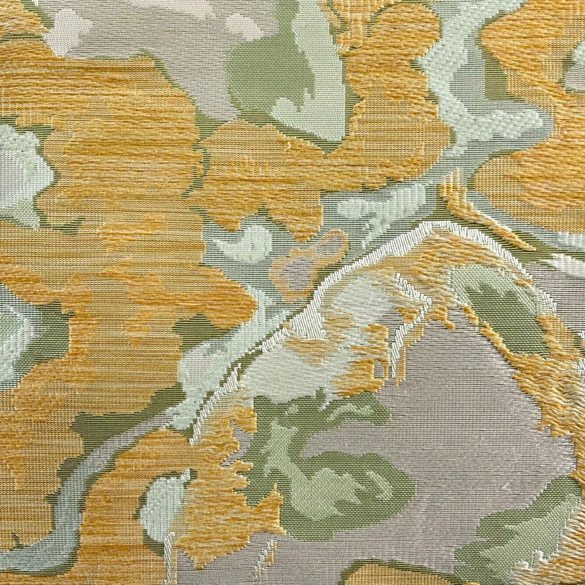【美品】名古屋帶 秀品級 關西仕立 幾何學 よもぎ色 純蠶絲