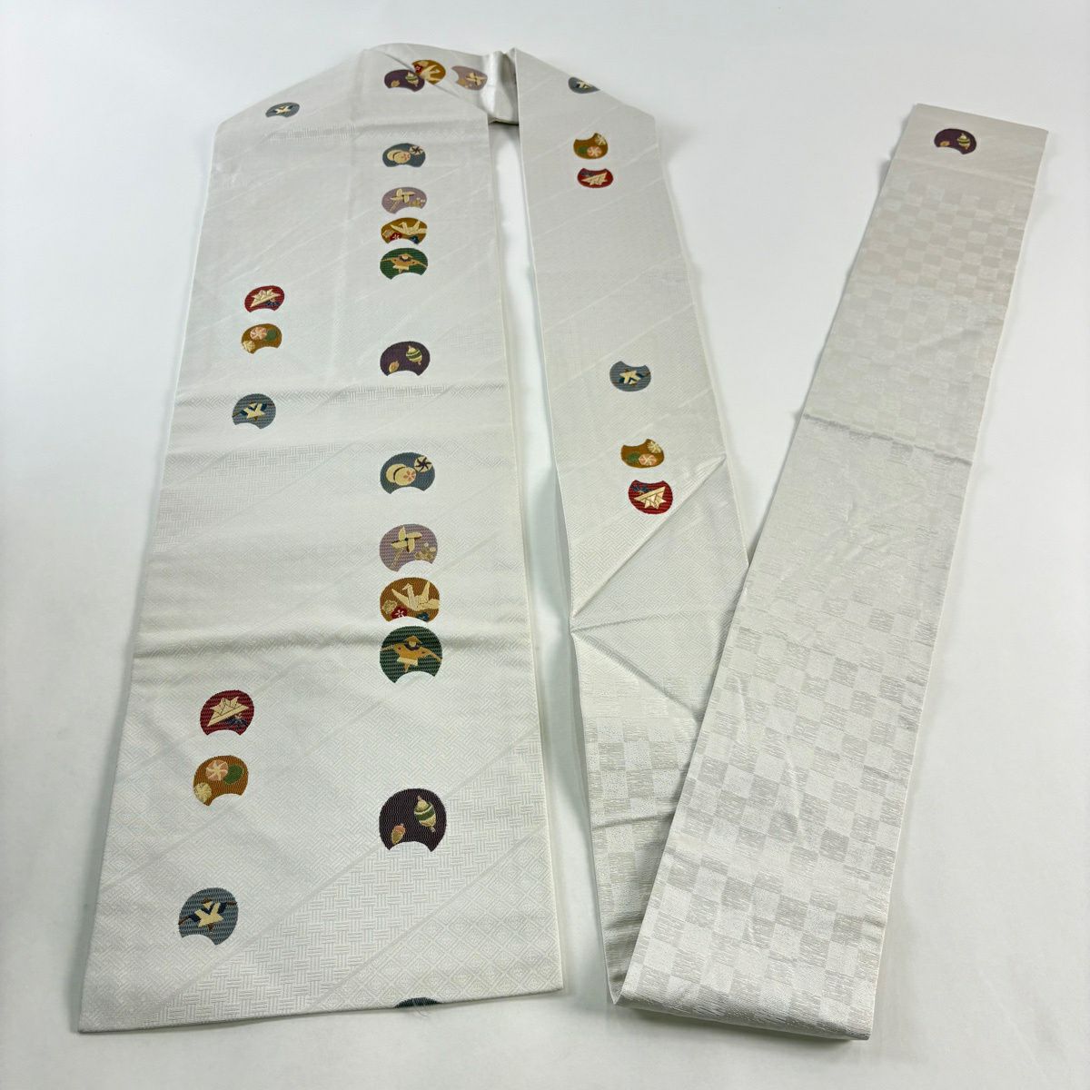 名古屋帶 秀品級 玩具 折仙鶴 金金箔 灰白 純蠶絲