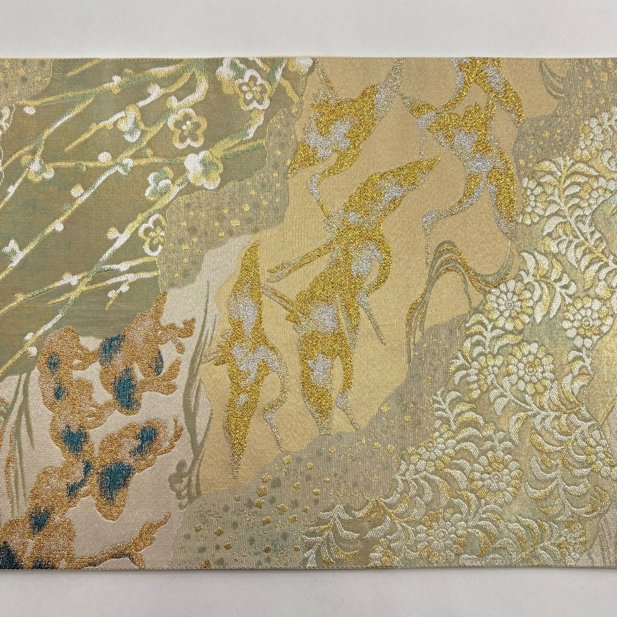 【美品】 袋帶 秀品級 梅花 仙鶴 金絲 金金箔 金色 六通 純蠶絲