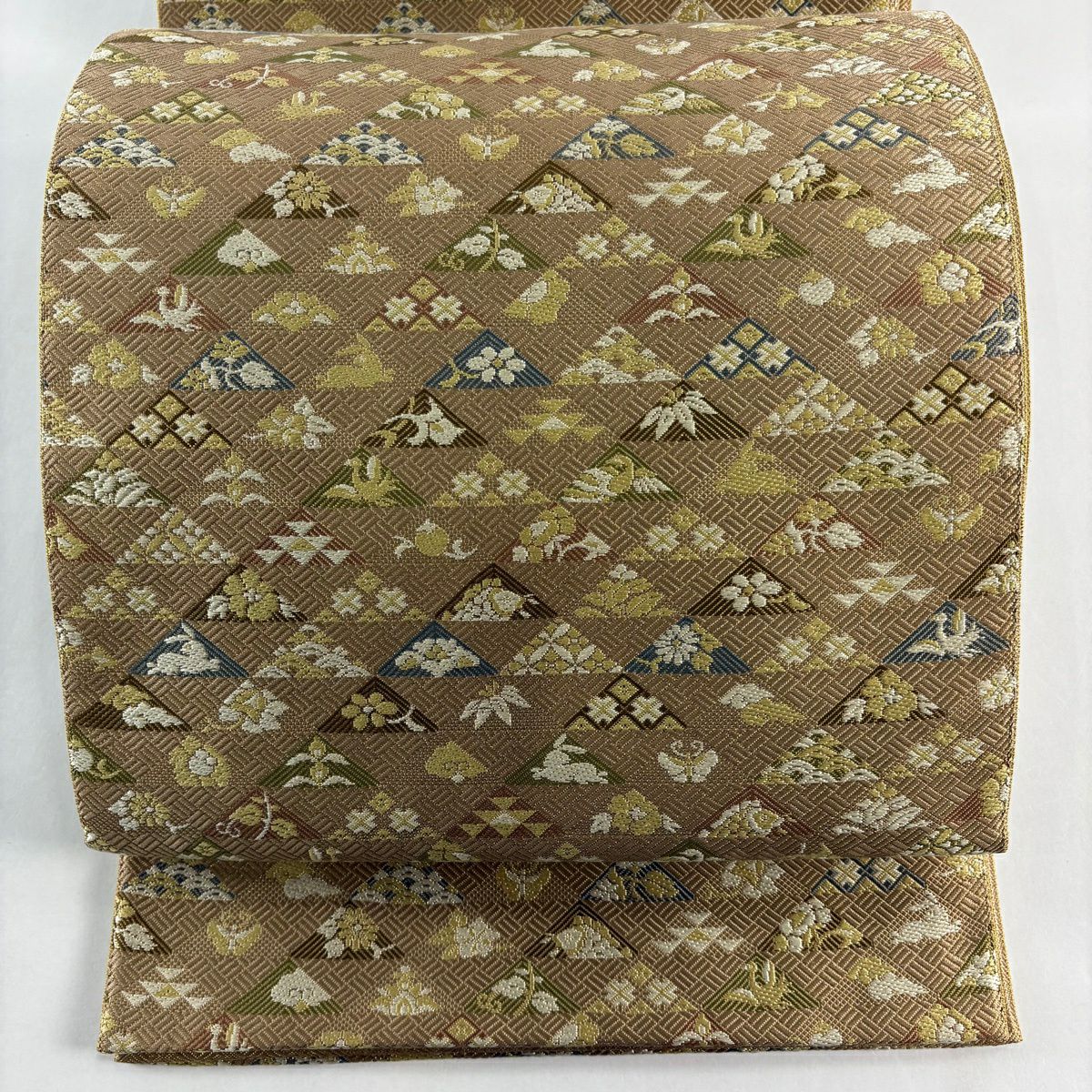 【美品】 袋帶 秀品級 鱗文 兔子 金金箔 淺茶 深色 六通 純蠶絲