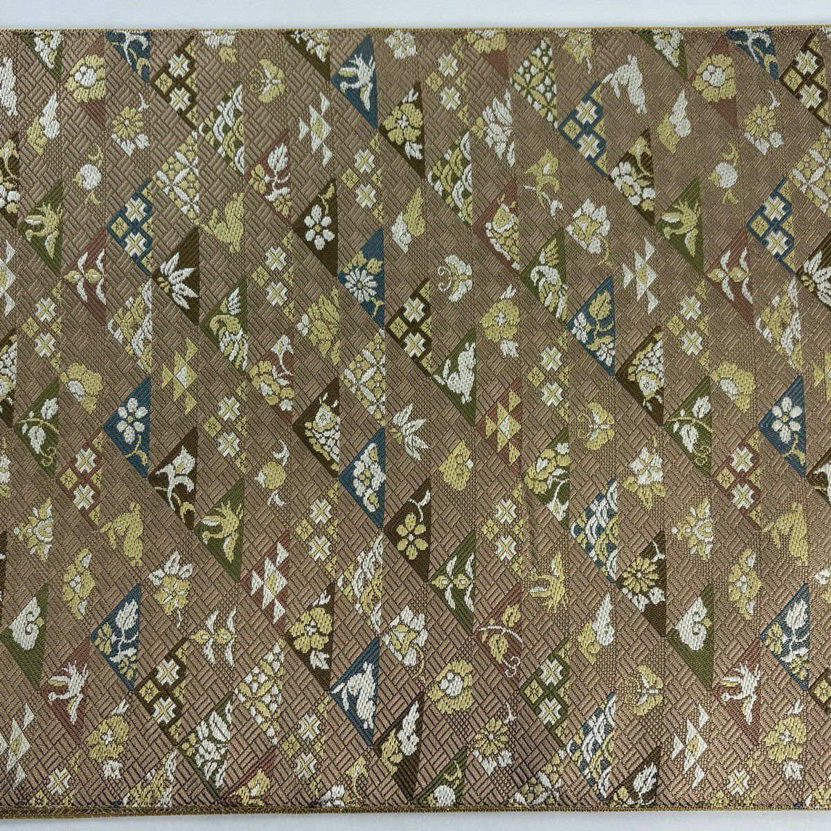 【美品】 袋帶 秀品級 鱗文 兔子 金金箔 淺茶 深色 六通 純蠶絲
