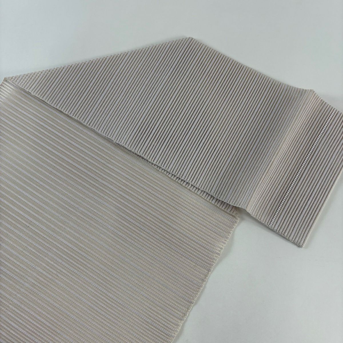 【美品】名古屋帶 秀品級 夏帶 絽 八寸名古屋帶 松樹葉仕立 草花紋紋 流水 金銀彩 灰綠 純蠶絲