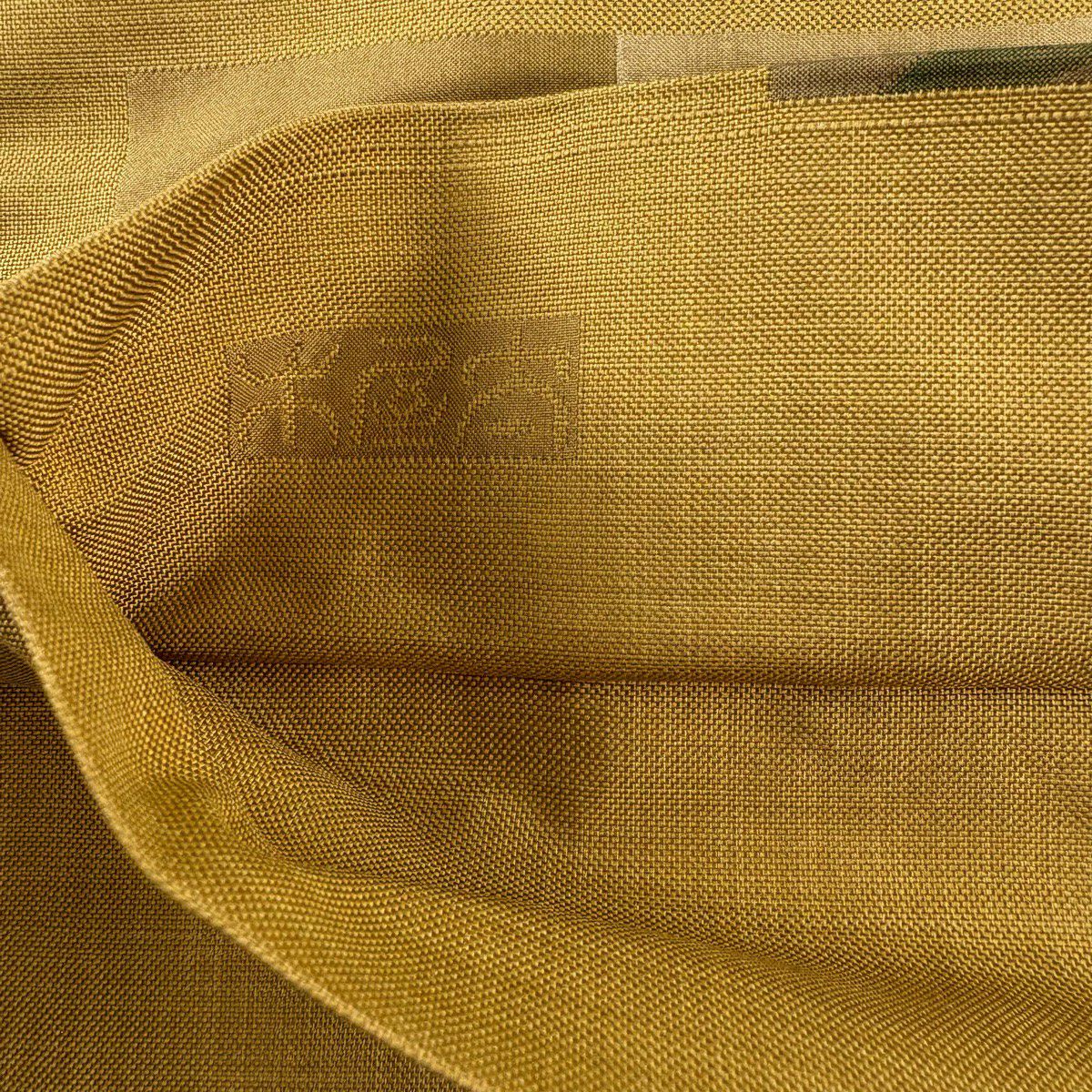 【美品】 袋帶 秀品級 木屋太 落款 草花紋 色紙 黃土色 六通 純蠶絲