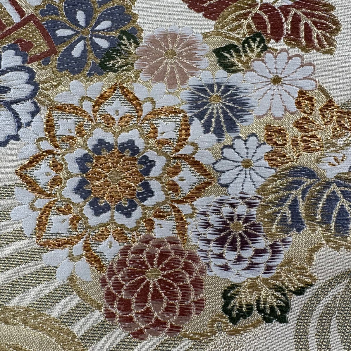【美品】 袋帶 秀品級 花丸紋 流水 金絲 金金箔 米色 六通 純蠶絲