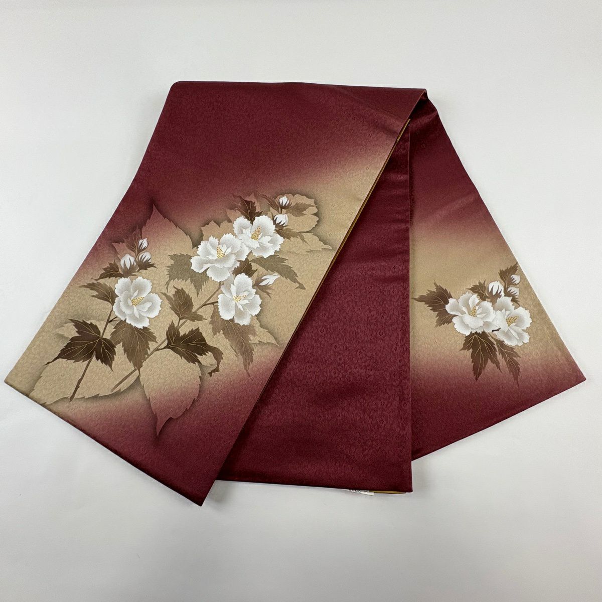 袋帶 秀品級 附有落款 大和 枝花 金彩裝飾 紅紫 お太鼓圖案 純蠶絲