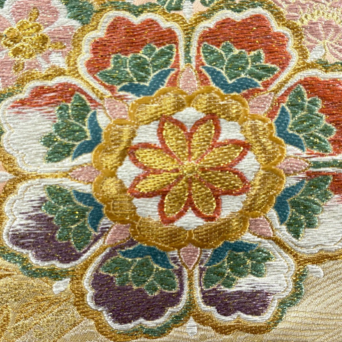 【美品】 袋帶 秀品級 華紋 花鳥 金銀線 金金箔 金 六通 純蠶絲