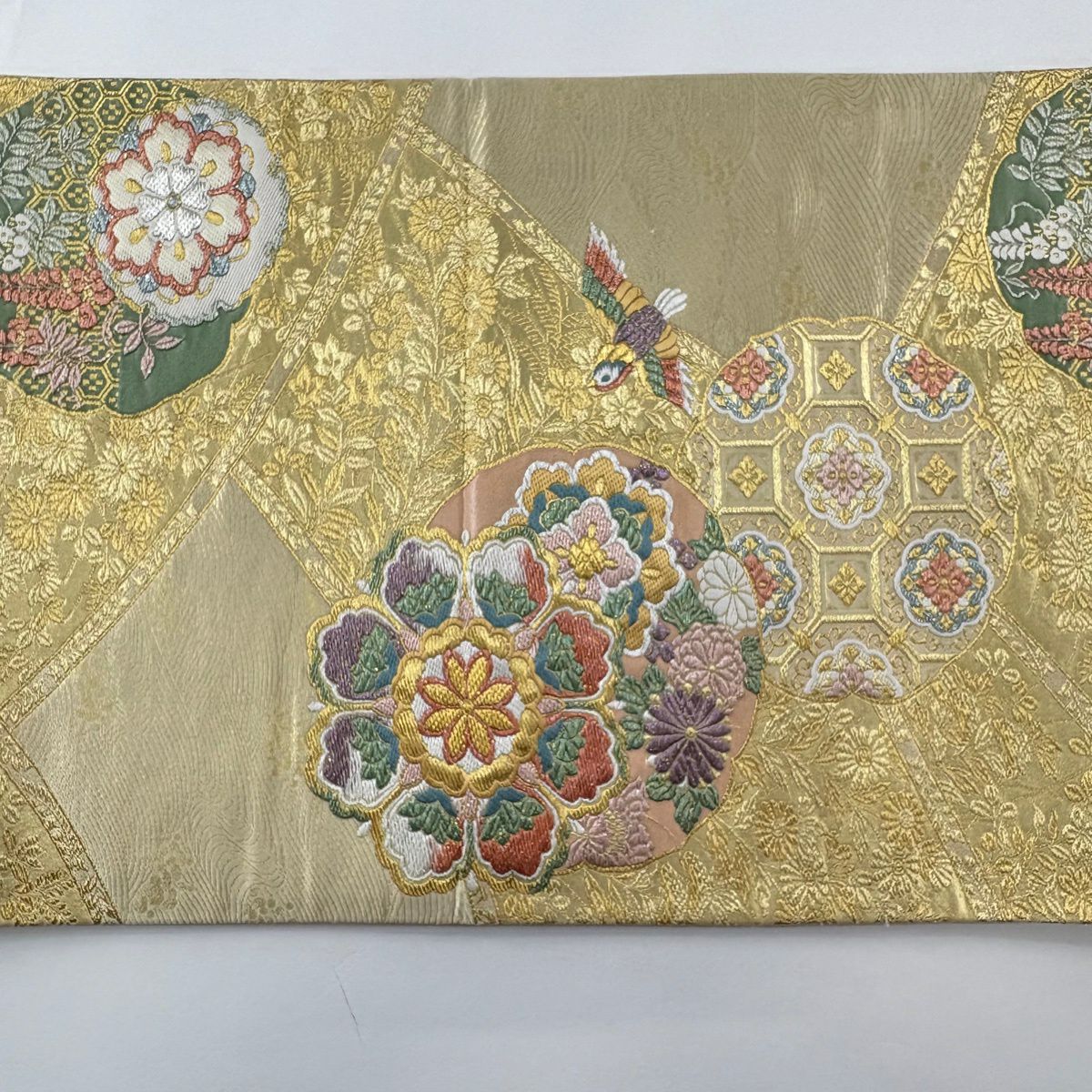 【美品】 袋帶 秀品級 華紋 花鳥 金銀線 金金箔 金 六通 純蠶絲