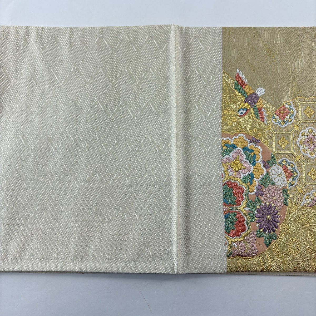 【美品】 袋帶 秀品級 華紋 花鳥 金銀線 金金箔 金 六通 純蠶絲
