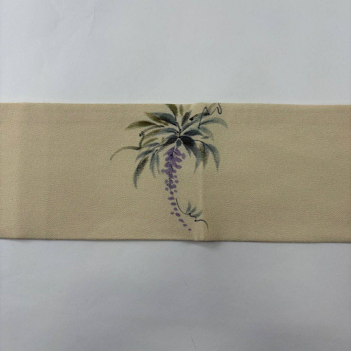 【美品】名古屋帶 秀品級 草花紋紋 縮緬 薄黃 純蠶絲