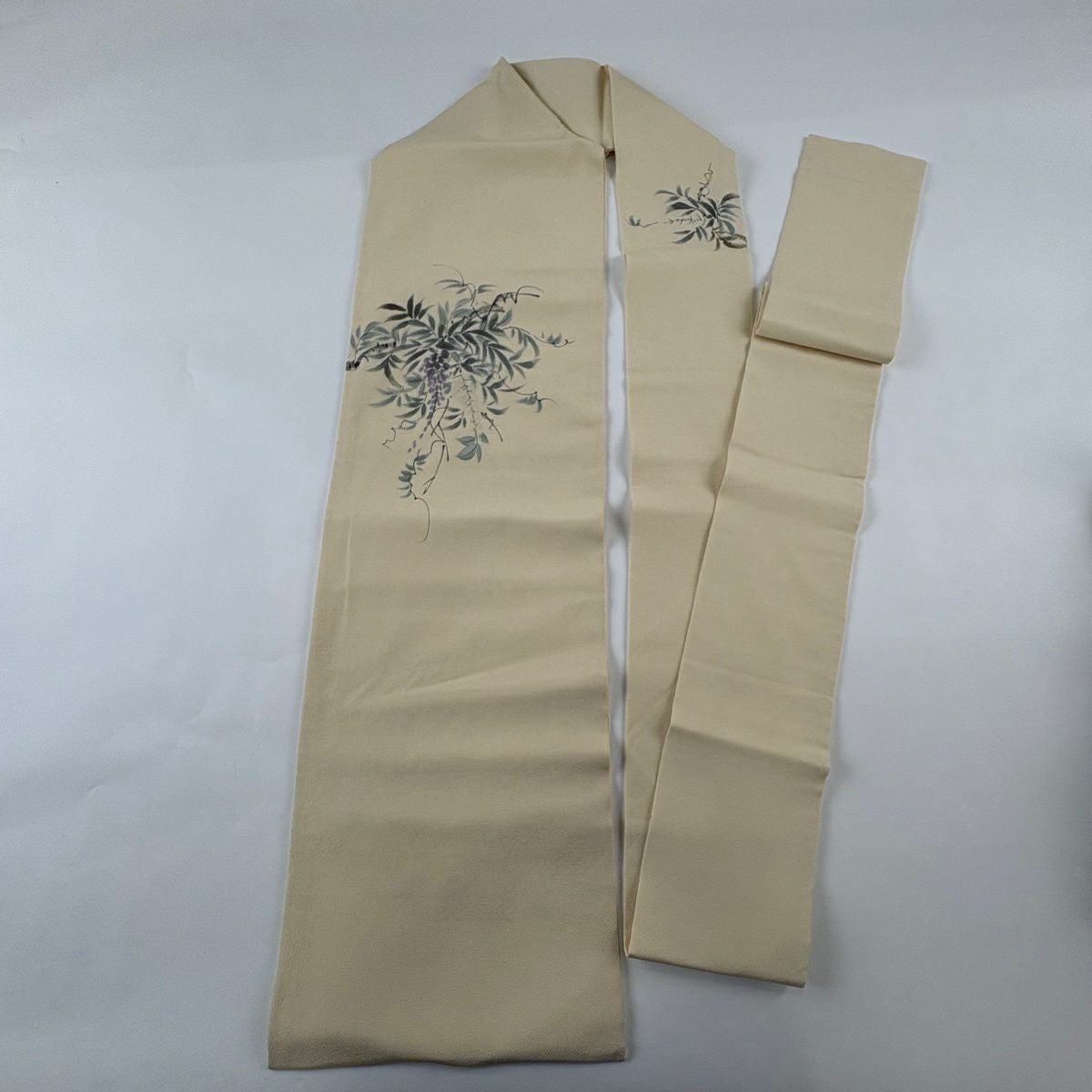 【美品】名古屋帶 秀品級 草花紋紋 縮緬 薄黃 純蠶絲