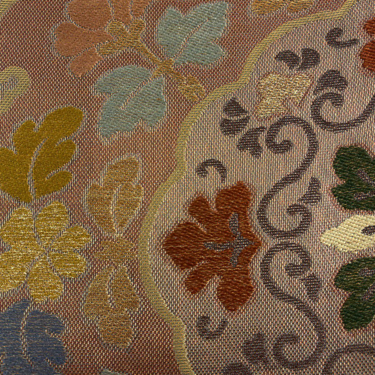 【美品】 袋帶 秀品級 本金 正倉院華紋 尾長鳥 刺繡 金糸 薄茶 六通 純蠶絲
