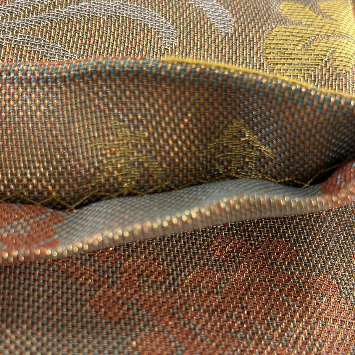 【美品】 袋帶 秀品級 本金 正倉院華紋 尾長鳥 刺繡 金糸 薄茶 六通 純蠶絲