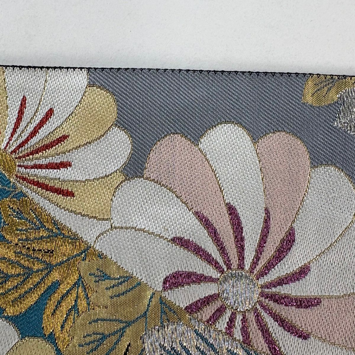 袋帶 秀品級 菊花花夢 金銀絲 青灰 六通 純蠶絲