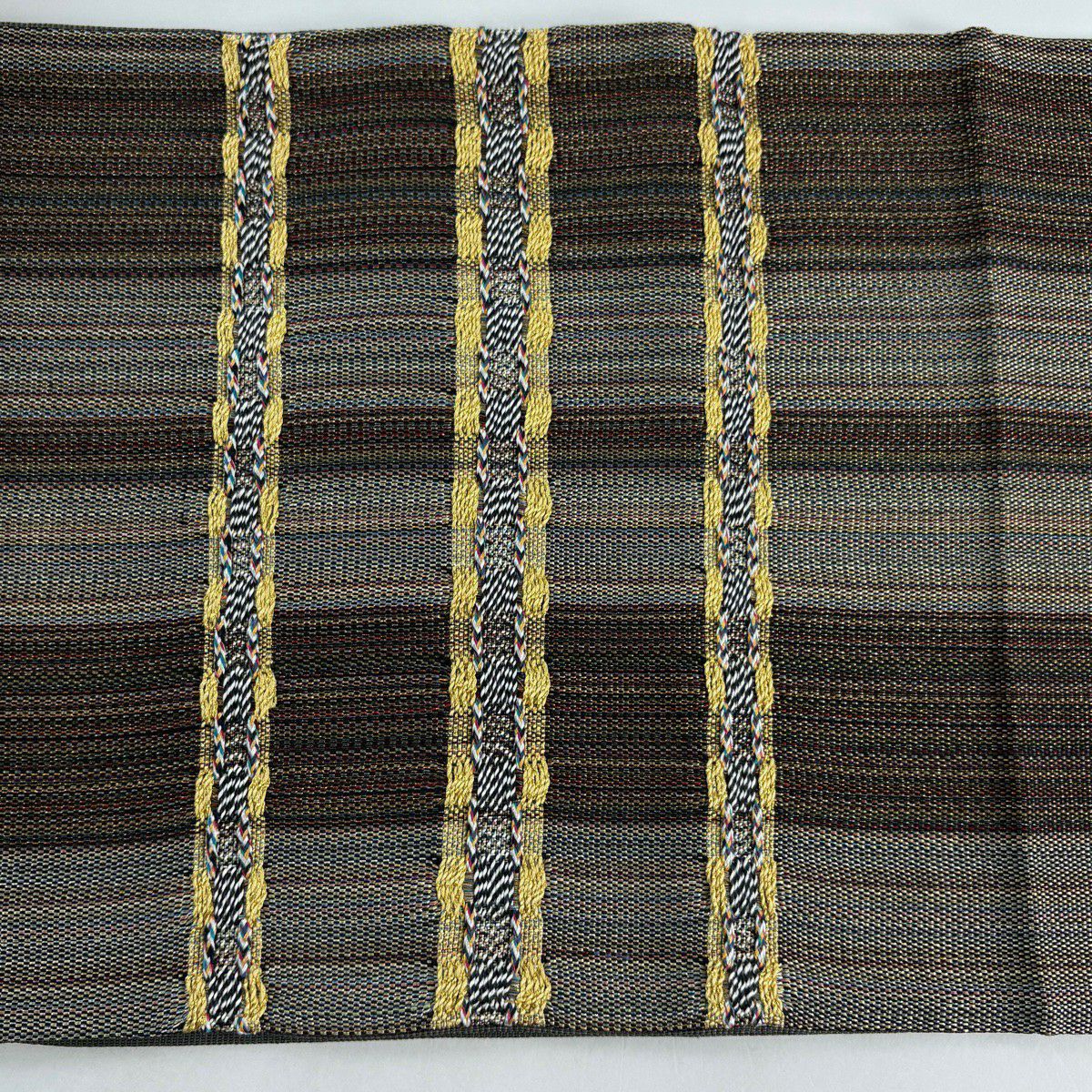 【美品】 袋帶 秀品級 縞 金絲 灰色 大鼓圖案 純蠶絲