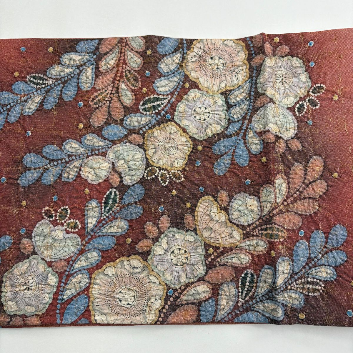 【美品】 袋帶 秀品級 附落款 辻花染 銀線 金金箔 茜色 大鼓圖案 純蠶絲
