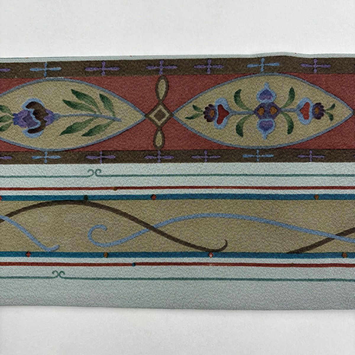 【美品】名古屋帶 秀品級 鳥 草花紋 金彩裝飾 灰綠 純蠶絲