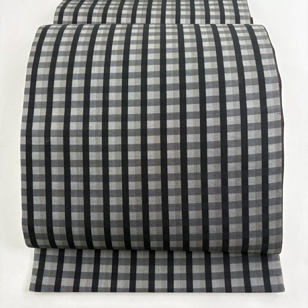 【美品】 袋帶 秀品級 格子 灰色 全通 純蠶絲