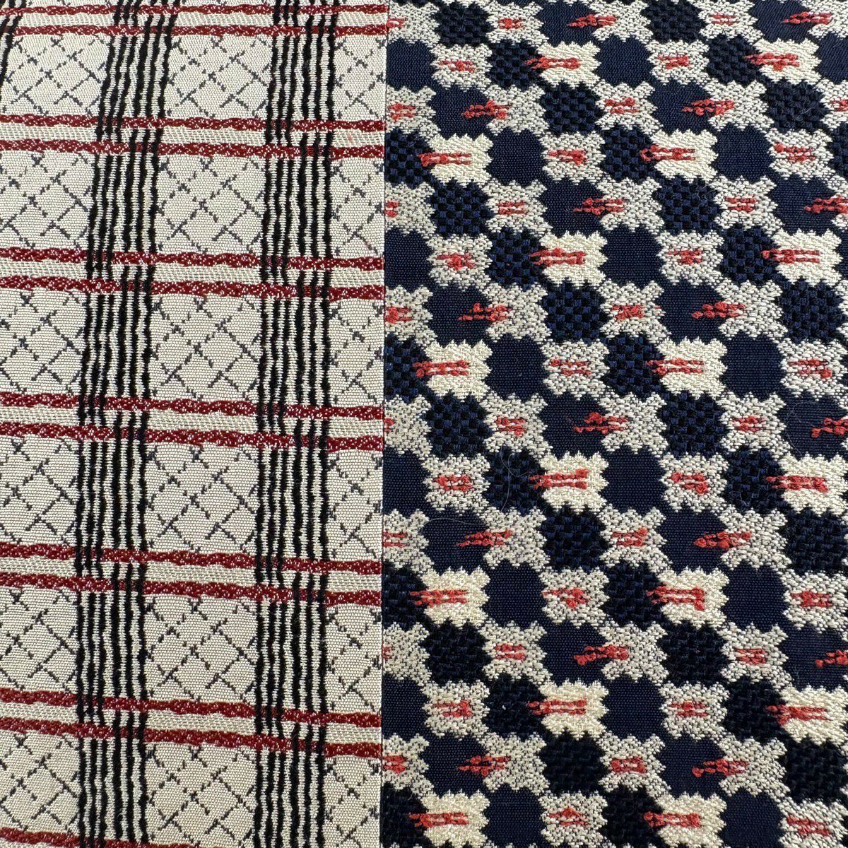 【美品】 袋帶 秀品級 格子 幾何學 米色 六通 純蠶絲